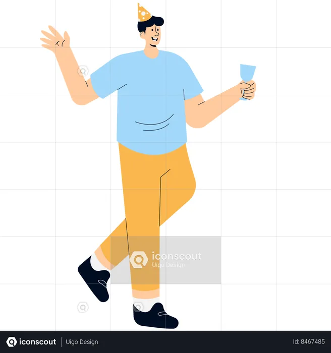 A Man Partying on New Year's Eve  Illustration