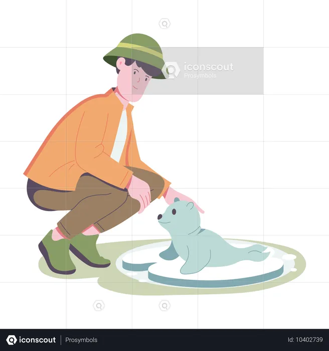 A man patting seal  Illustration