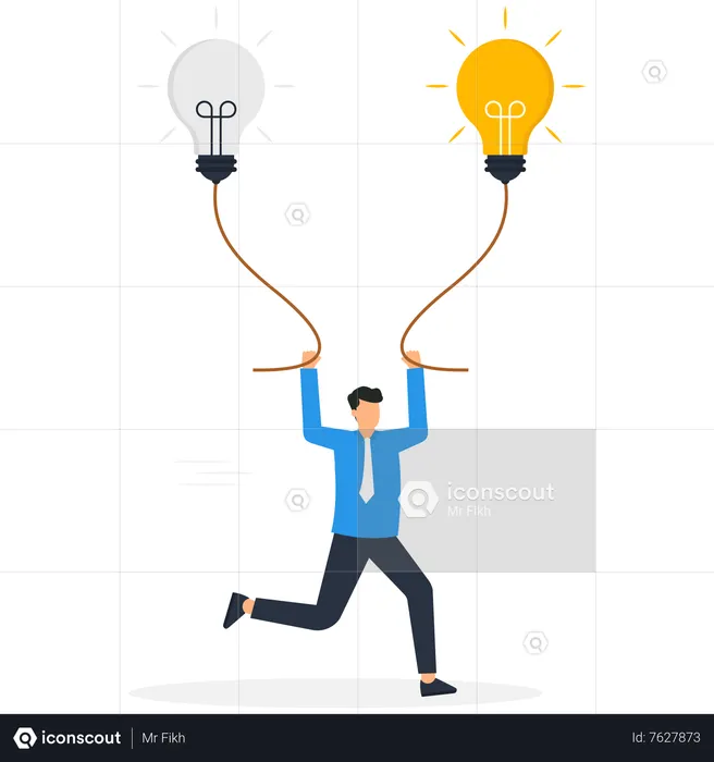 A man pulling the idea bulb on both sides  Illustration