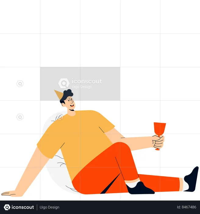 A Man Sitting Enjoying a New Year Celebration Party  Illustration