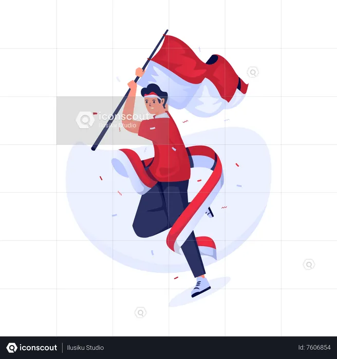 A man waving Indonesian flag  Illustration