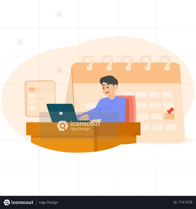 A Man Working At An Office Desk  Illustration