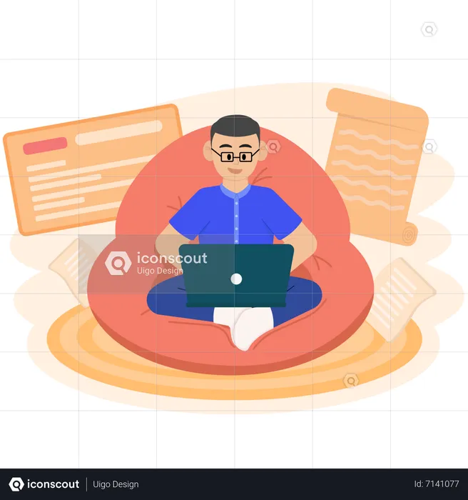 A Man Working from home  Illustration