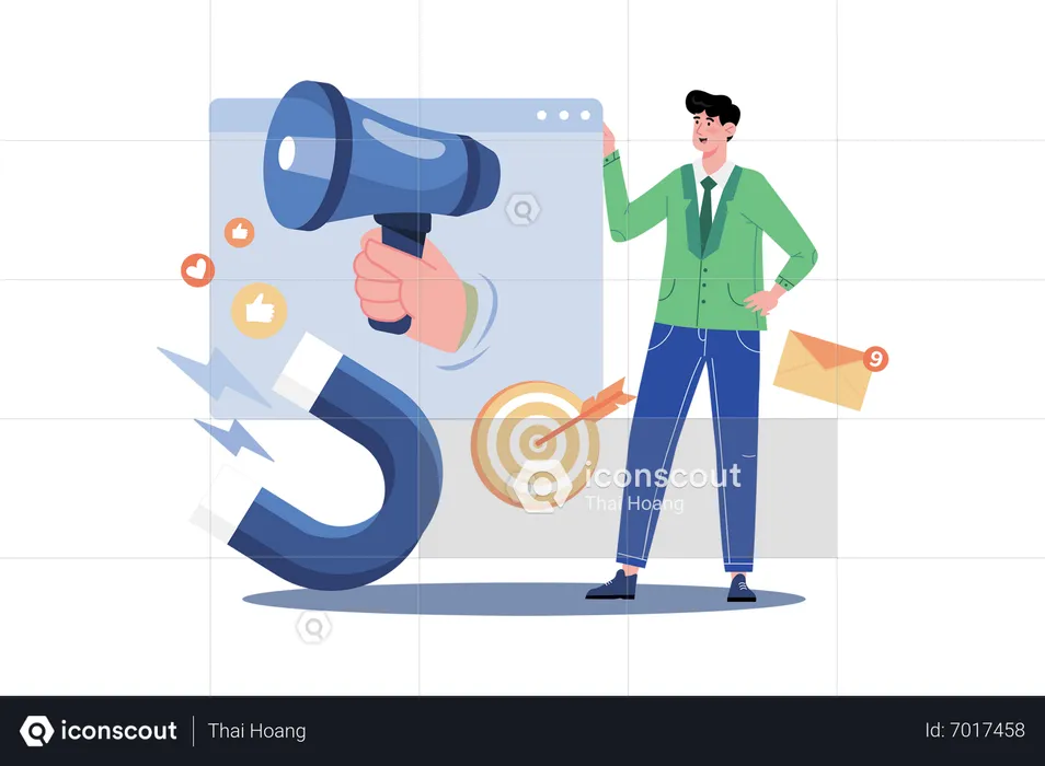 A Manager Creates A Social Media Marketing Campaign  Illustration