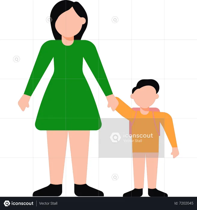 A mother is taking her child to school  Illustration