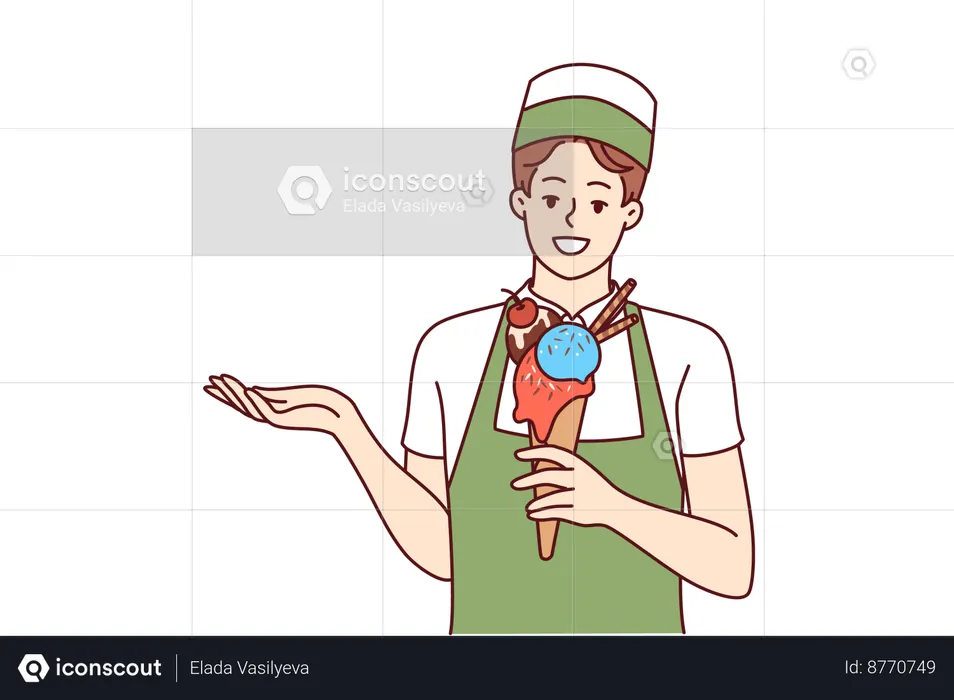A mulher está apreciando seu sorvete  Ilustração