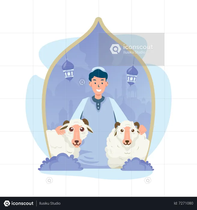 A Muslims with his sheep  Illustration