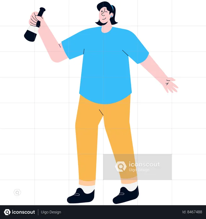 A Partying Woman Celebrates New Year While Holding a Beer Bottle  Illustration
