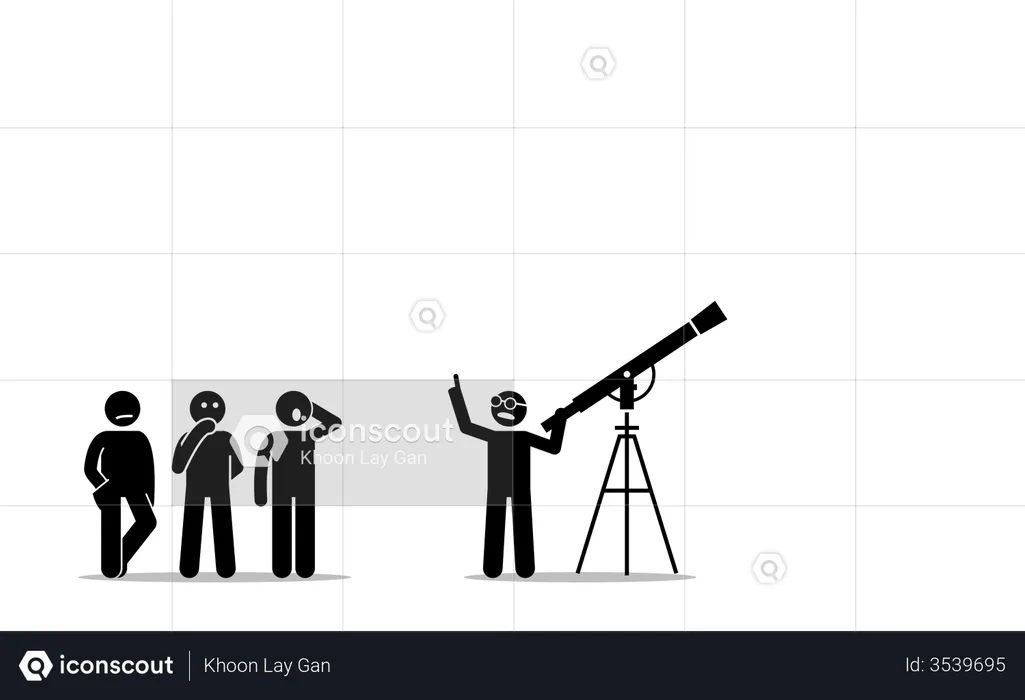 A physicist with a telescope  Illustration