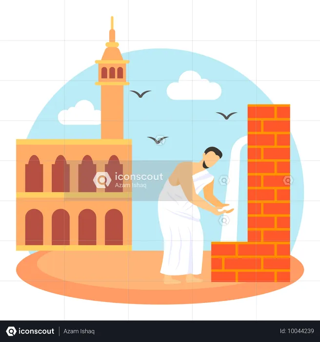 A Pilgrim Utilizing Zamzam Water For Ablution  Illustration