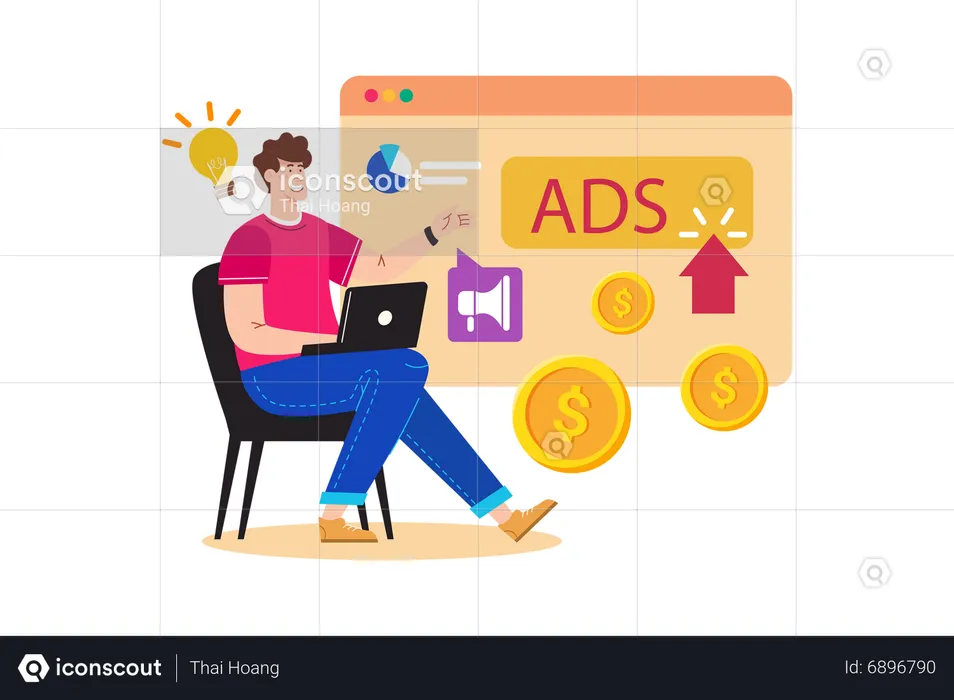 A PPC expert manages online advertising campaigns for a business  Illustration