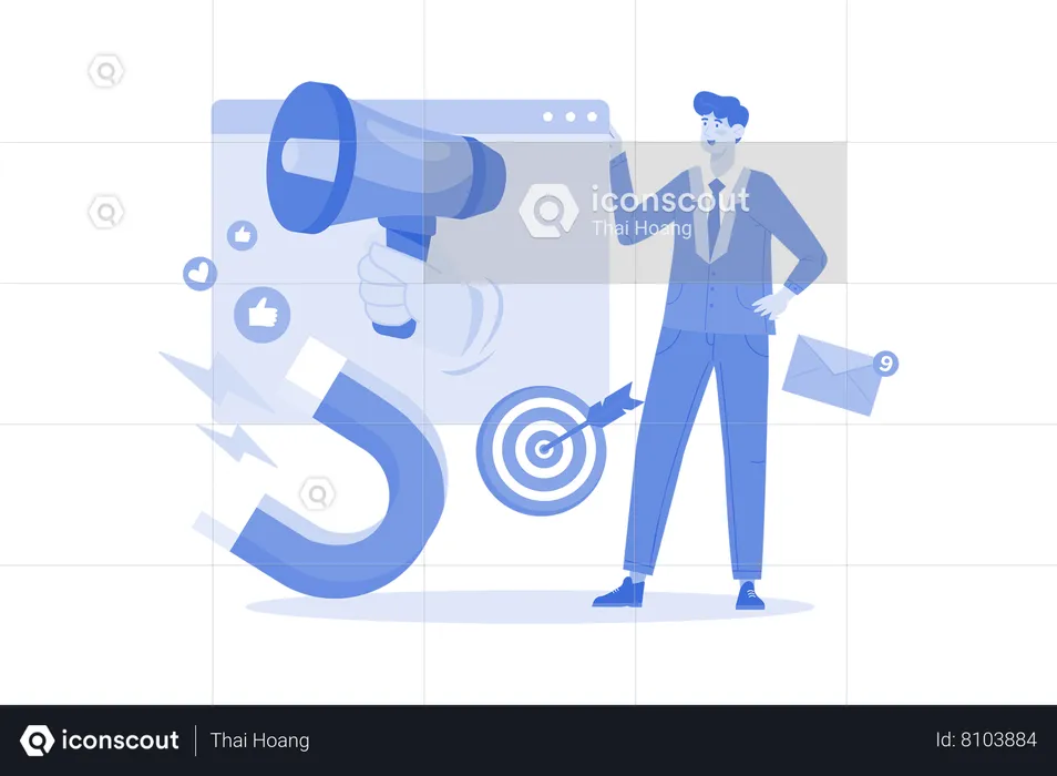 A social media manager creates a social media marketing campaign  Illustration