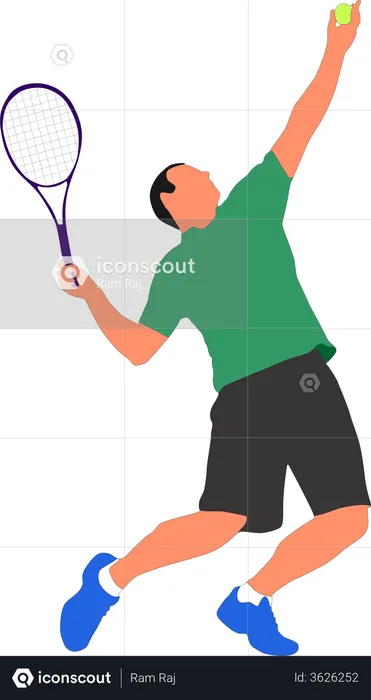 A sports man holding the tennis racket shot position  Illustration