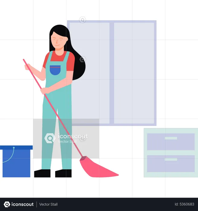 A sweeper is cleaning the floor  Illustration