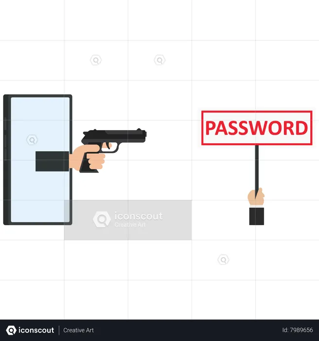A thief with a gun wants to password  Illustration