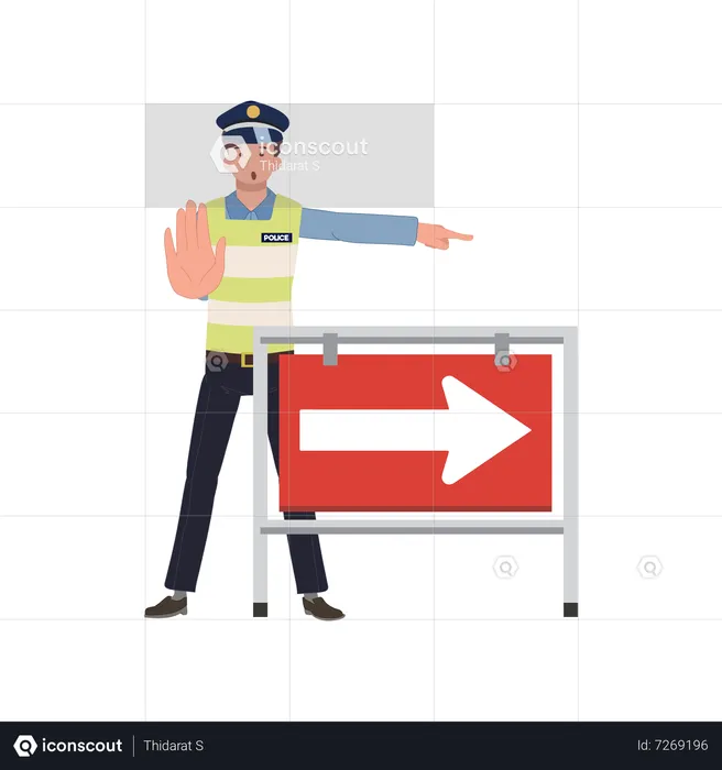 A traffic police gesturing to stop and Turn another way  Illustration