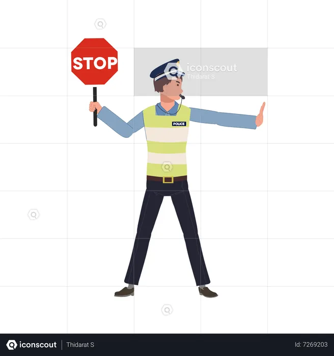 A traffic police holding stop sign  Illustration