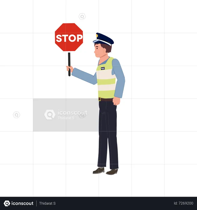 A traffic police holding stop sign  Illustration