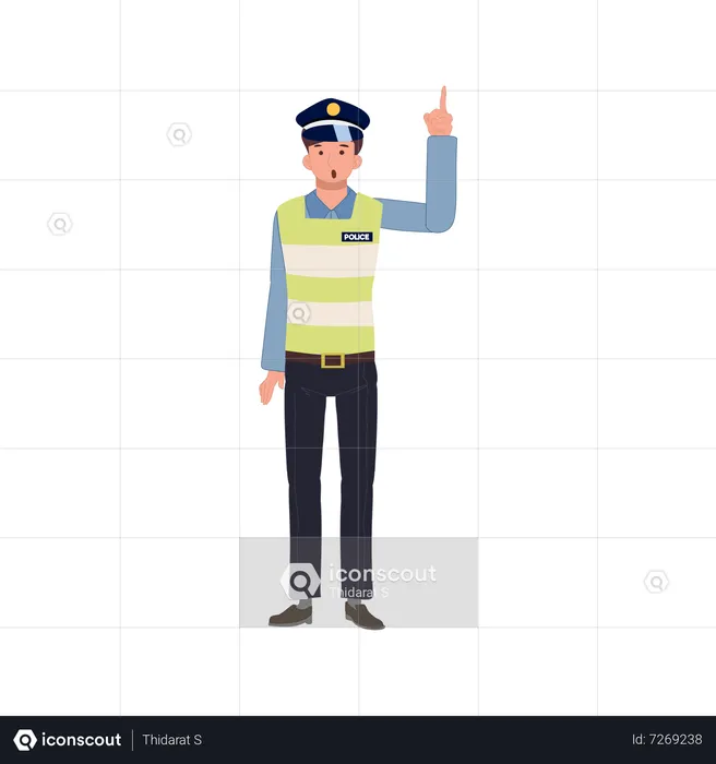 A traffic police is pointing index finger up and give suggestion  Illustration