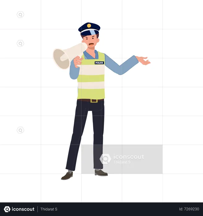 A traffic police using megaphone giving suggestion  Illustration