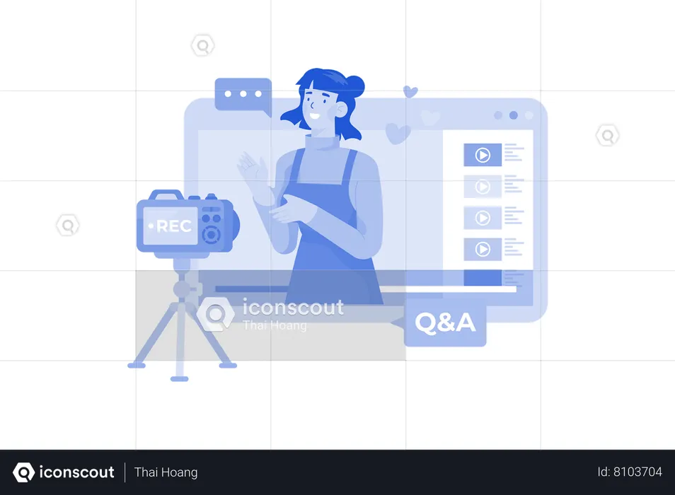 A video creator livestreams a Q&A with their audience  Illustration