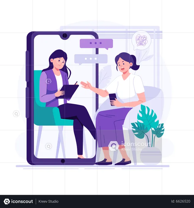 A woman doing online consultation with therapist  Illustration