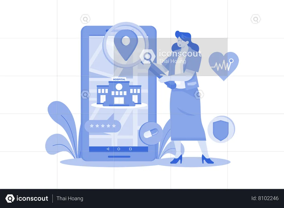 A Woman Finding Nearby Hospital  Illustration