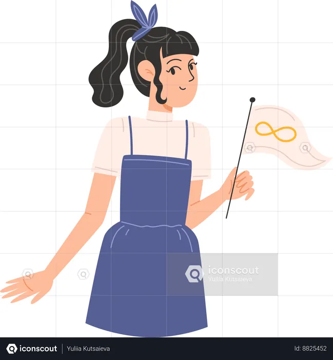 A woman holding a flag with a golden infinity symbol for Autism Awareness Day  Illustration