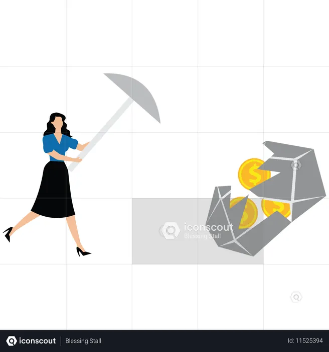 Businesswoman doing Mining money  Illustration