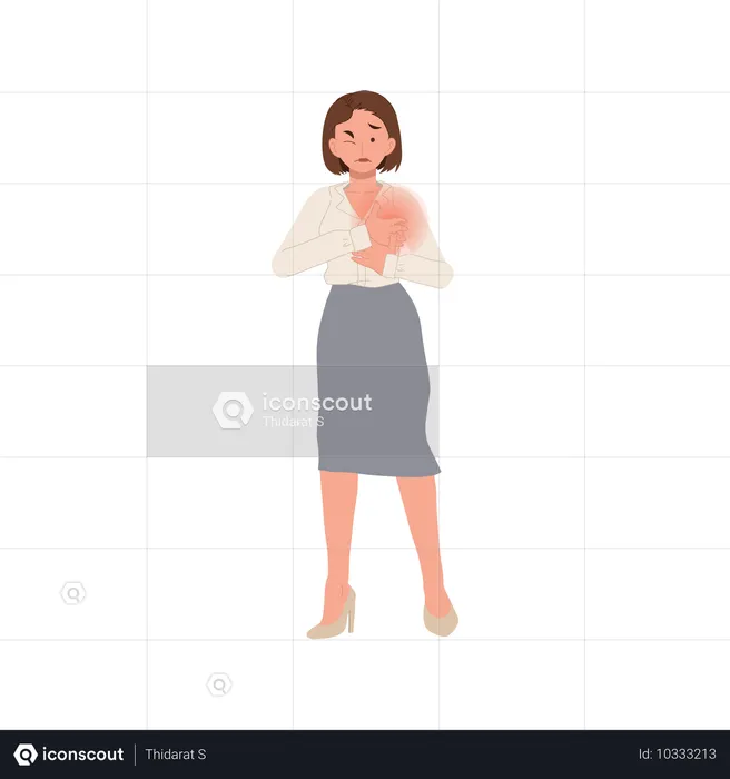 A Woman In Distress Suffering From Chest Discomfort  Illustration