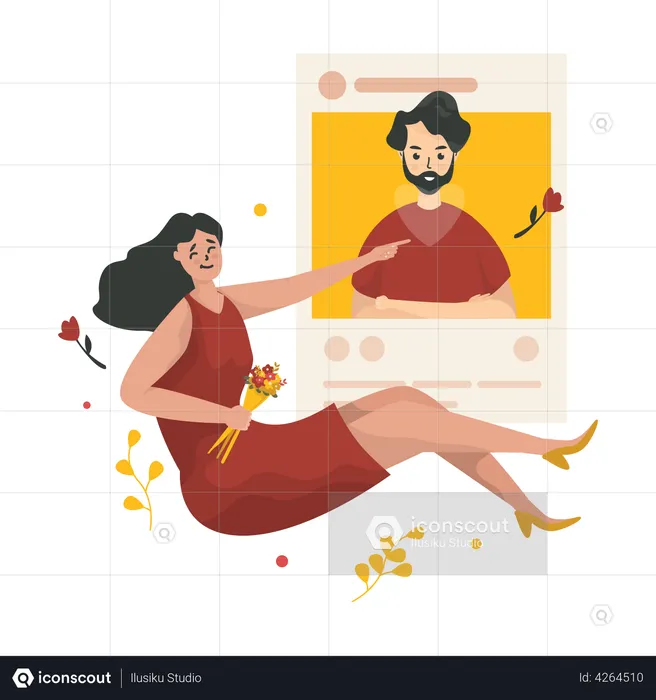 A woman likes a man's social media post  Illustration