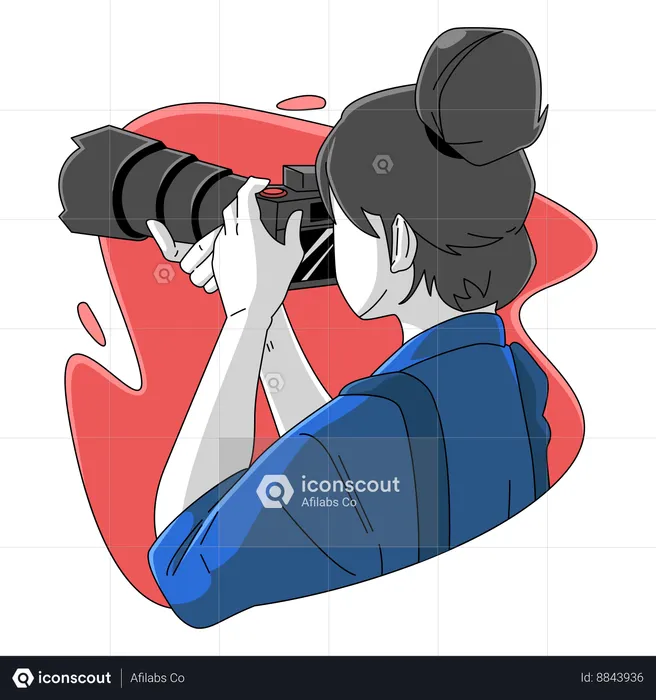 A Woman Taking Pictures Using A Telephoto Lens  Illustration