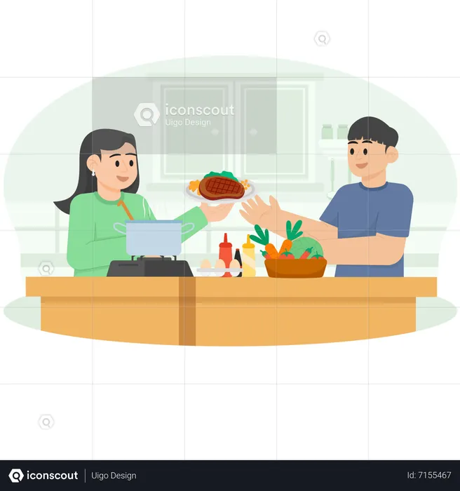 A Woman Who Is Delivering Her Cooking Results  Illustration
