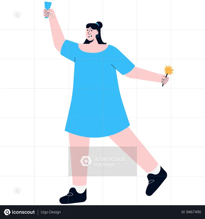 A Woman Who Is Partying On New Year's Eve  Illustration