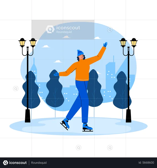 A young girl enjoying skating in winter season  Illustration