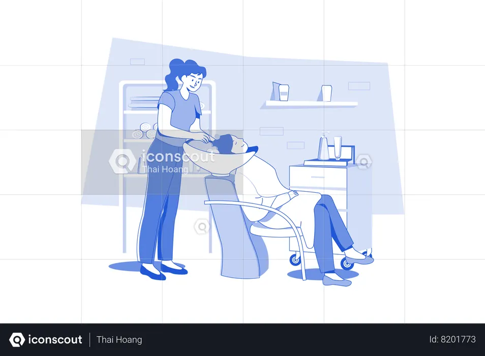A Young Woman Having Head Washing In Beauty Salon  Illustration