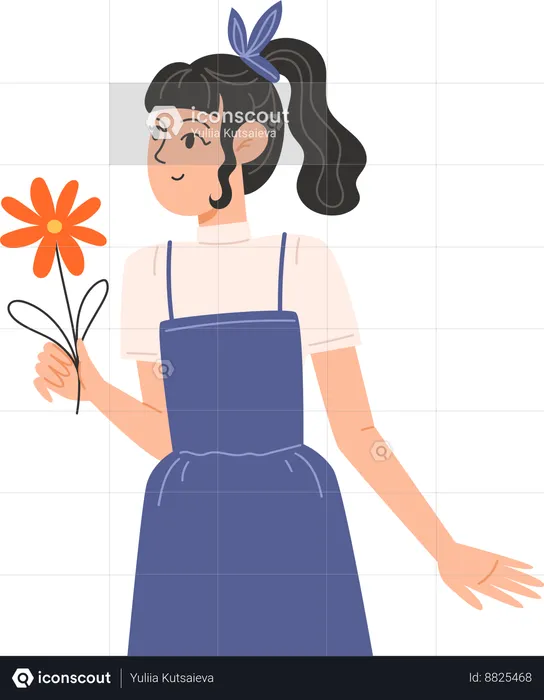 A young woman holding a flower  Illustration