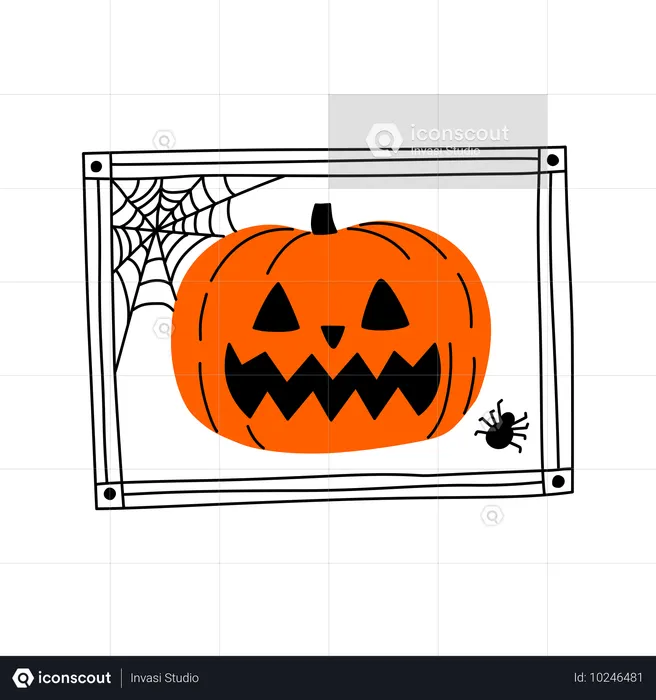 Moldura de Halloween de abóbora laranja com teia de aranha  Ilustração