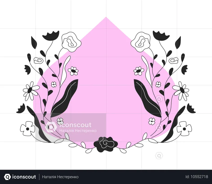 Cenário rosa com forma abstrata e composição floral  Ilustração