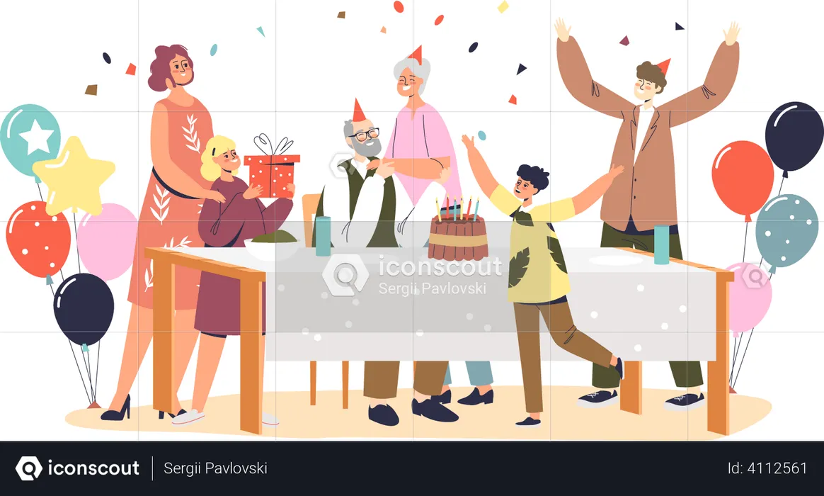 Celebración del cumpleaños del abuelo  Ilustración