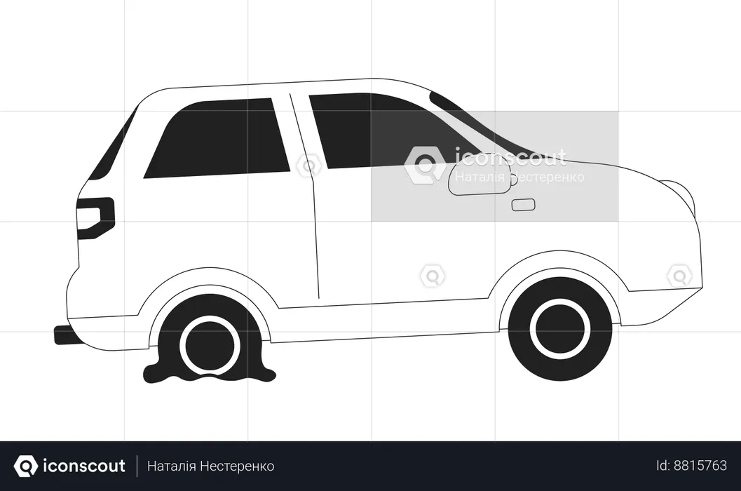 Accident automobile with flat tire  Illustration