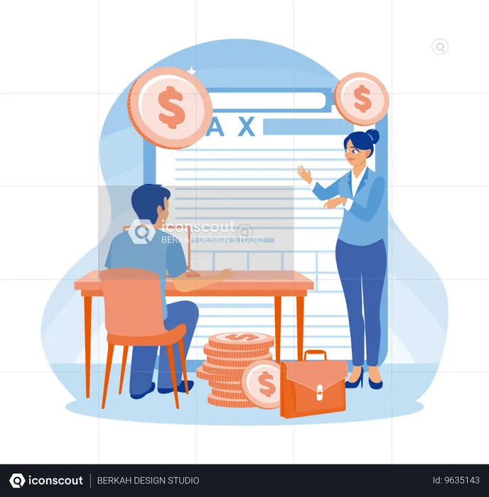 Accountant advising client about filing tax form  Illustration