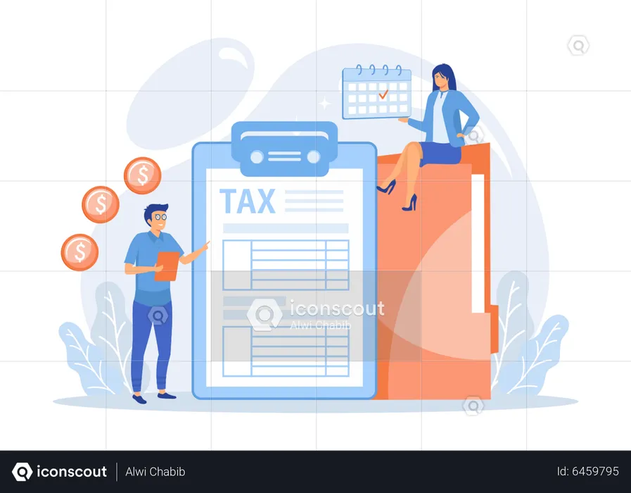 Accountant filling income tax return form  Illustration