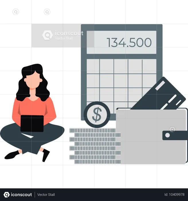 Accountant girl working on a laptop in office  Illustration