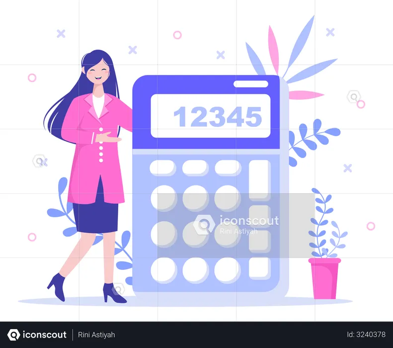 Accountant lady showing calculator  Illustration