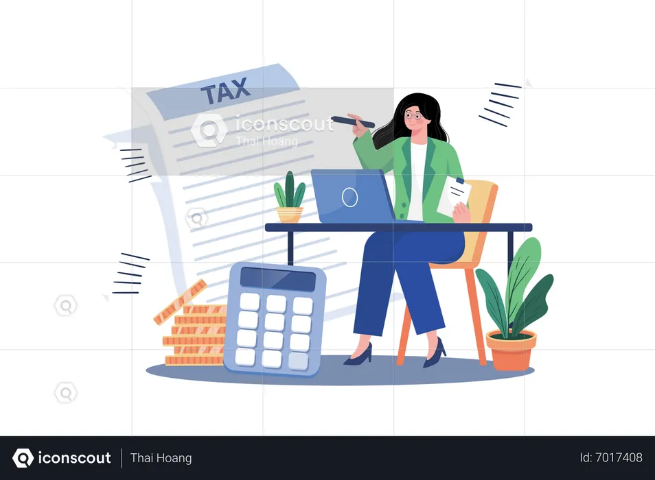 Accountant Prepares Tax Returns For Small Business  Illustration
