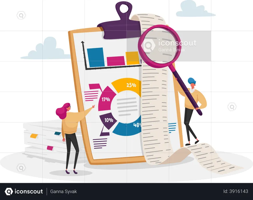 Accountants checking financial report  Illustration