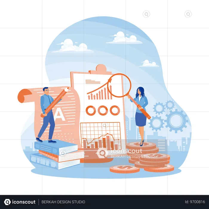 Accountants Fill In Financial Bookkeeping Data  Illustration