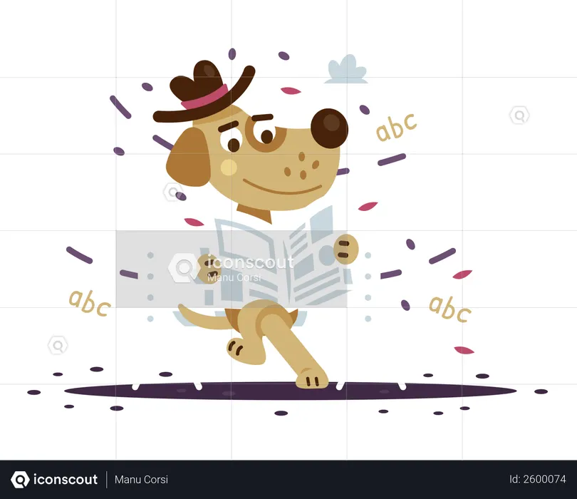 Acculturated dog reading a newspaper at the park  Illustration