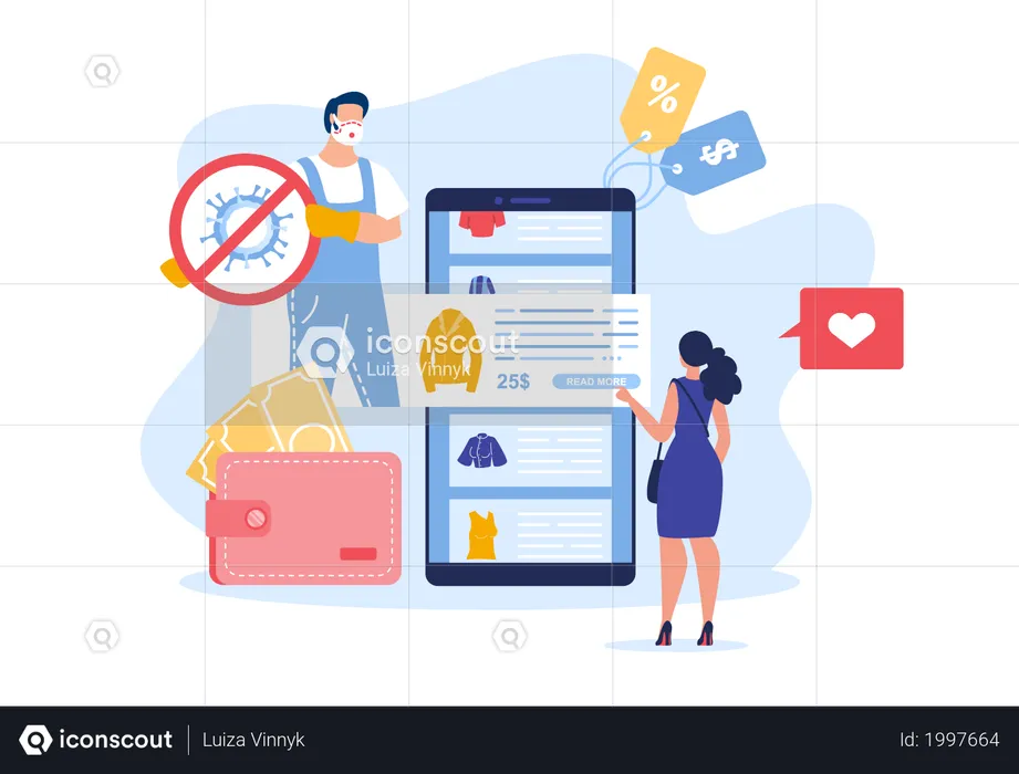 Achats en ligne pendant l'épidémie de Covid-19  Illustration